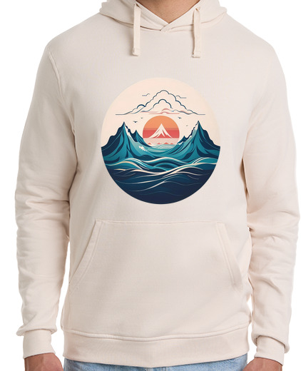 Image of japanese mountains, sunrise, simple, colorful, ocean, sweatshirt
