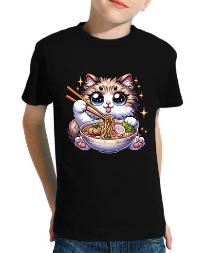 T-shirt bambino manica corta ramen cat neko noodles anime giapponesi