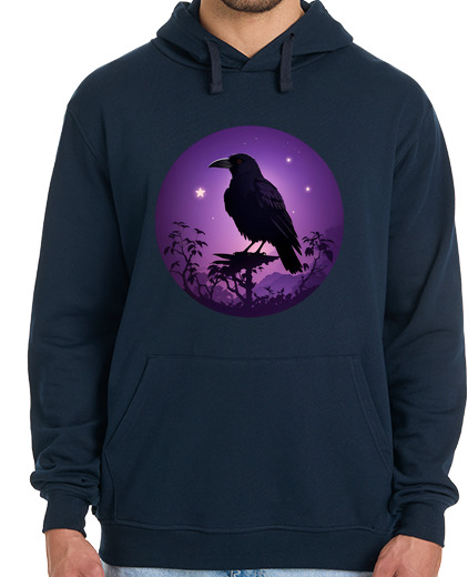 Image of night crow, color mystery, violet background, abstract, mysterious, sweatshirt