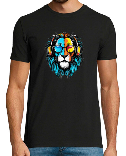 Image of lion face with sunglasses and headphones