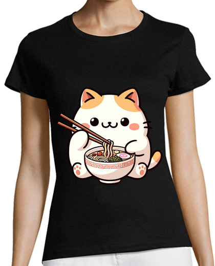 Image of Neko Cat Eating Ramen Noodles Anime