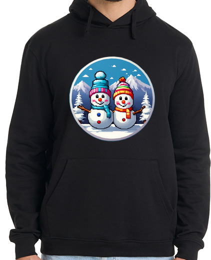 Image of christmas stickers, cute snowmen in pixelart, colorful, geometric, cute, sweatshirt