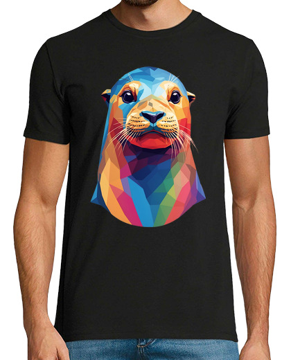 Image of kawaii seal face, geometric and colorful cuteness, abstract, full of color, simple, light t shirt