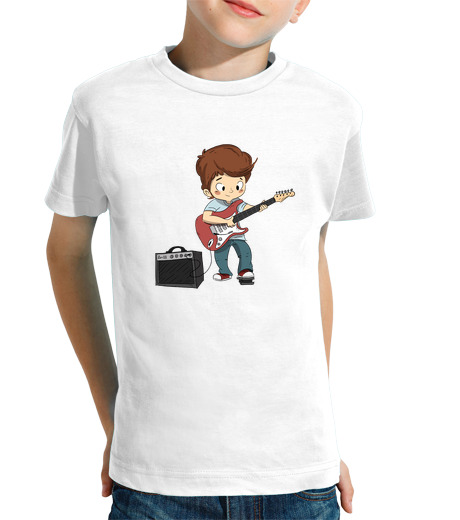 T-shirt bambino manica corta ragazzo che gioca la chitarra