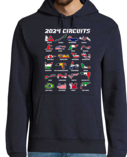 Sweat-shirt À Capuche Pour Homme circuits de formule 1 2024 drapeaux cadeaux voitures courses