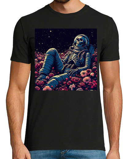 Image of Skeleton astronaut chill in space garden