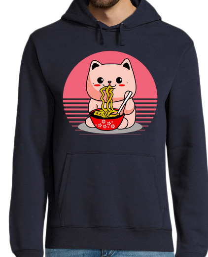 Sweat-shirt À Capuche Pour Homme joli chat kawaii mangeant des ramen