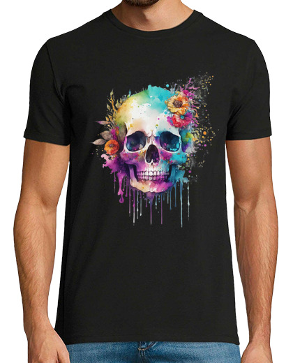 Image of Sugar skull design with colorful splatt