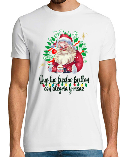 Image of santa with cup of chocolate and christm