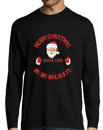 Image of Merry Christmas Ho Ho Holiday Santa Time Mens t-shirt, long sleeve