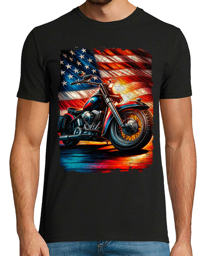 Image of motorcycle usa flag biker retro biker