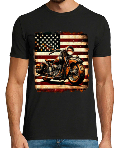 Image of motorcycle usa flag biker retro bikers