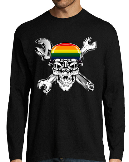 Image of LGBTQ Pride Biker Skull Motorcycle