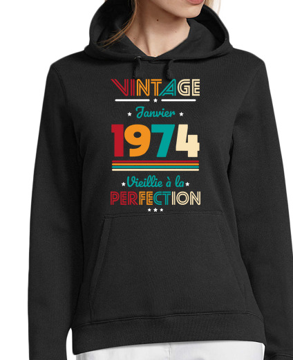 Sweat-shirt À Capuche Pour Femme 50 Ans Vintage Janvier 1974 Idee Cadeau