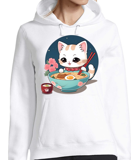 Sweat-shirt À Capuche Pour Femme chat mangeant des ramen - idée cadeau a