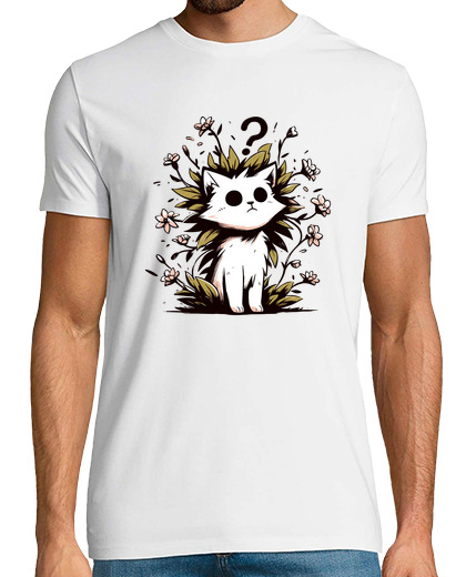 Image of Funny confused cat with flowers plants