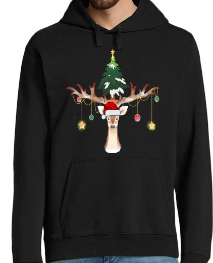 Sweat-shirt À Capuche Pour Homme renne de Noël avec un arbre de Noël