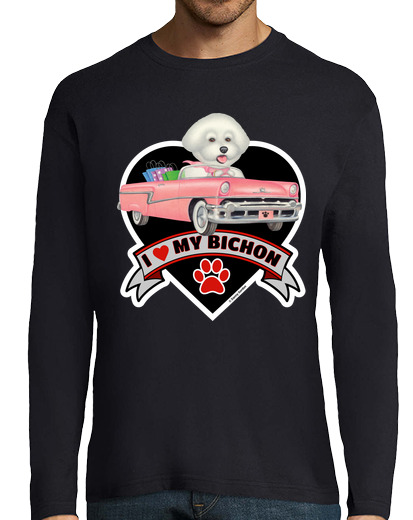 Image of Cute Bichon Frise driving best pink car