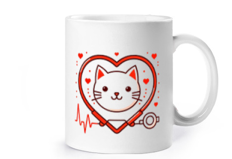 Image of cute kawaii cat with anime style and blood rate, mug
