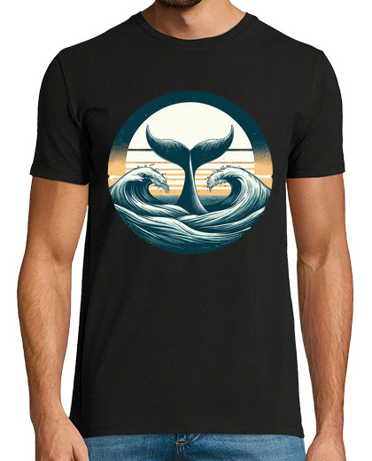 Image of Hand drawn whale tail Retro ocean waves