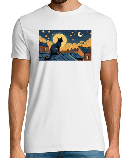 Image of cat on the roof with a starry night her