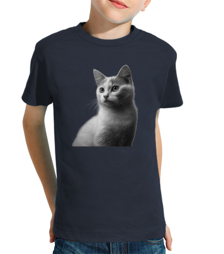 Tee Shirt Pour Enfant Manche Courte chat blanc dessinant des manches courtes pour enfants