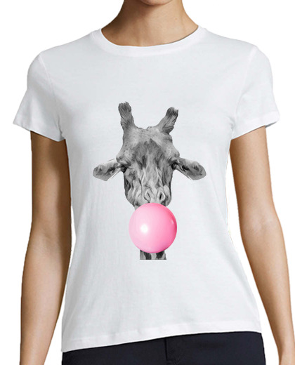 Image of giraffe bubble gum tee shirt woman, white, high quality