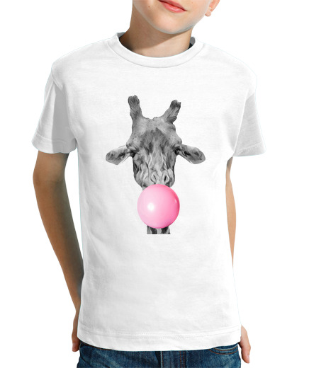 T-shirt bambino manica corta giraffa di gomma da masticare tee shirt manica corta bambino, bianco