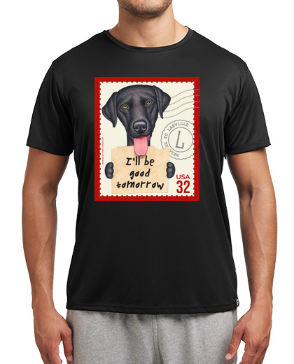 Image of Cute Black Lab on Red trimmed stamp