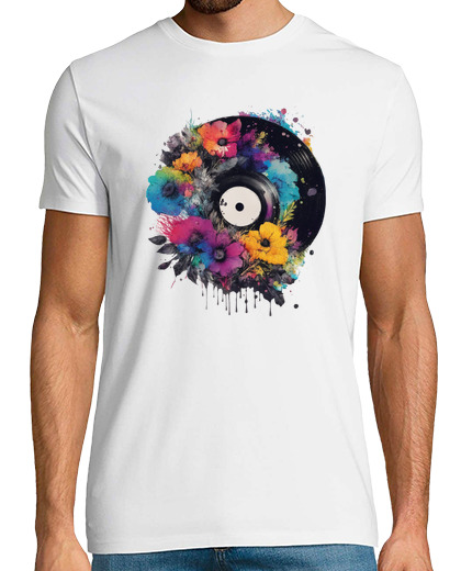 Image of Vinyl record with colorful flowers