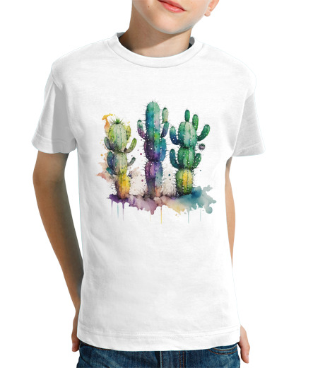 Tee Shirt Pour Enfant Manche Courte conception de cactus avec des éclabouss