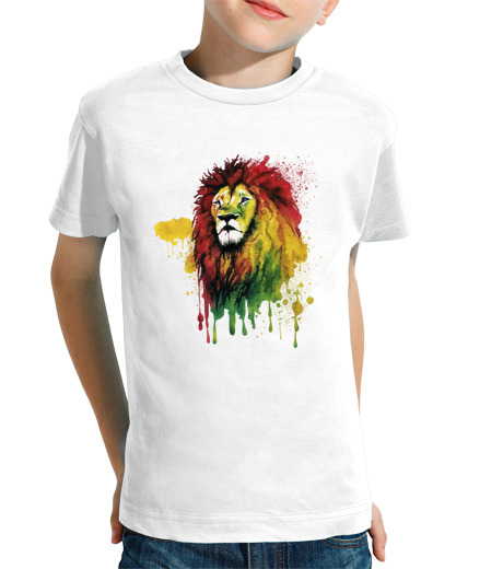 T-shirt bambino manica corta leone rasta dell39acquerello