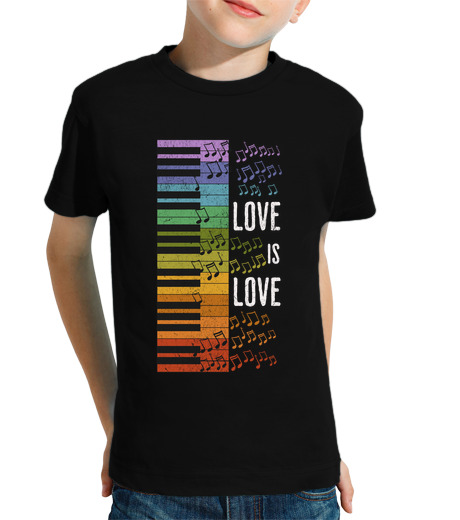 T-shirt bambino manica corta l39amore è amore pianoforte arcobaleno