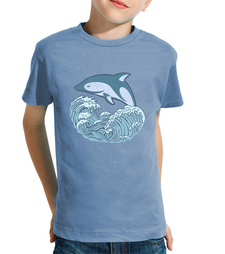 Tee Shirt Pour Enfant Manche Courte joli dauphin bleu