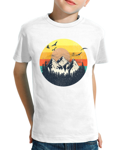 Tee Shirt Pour Enfant Manche Courte coucher de soleil sur la montagne