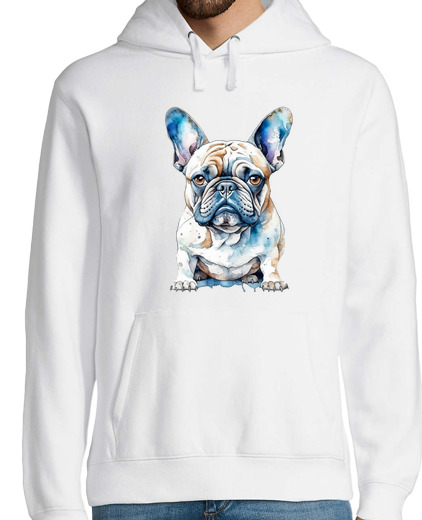 Sweat-shirt À Capuche Pour Homme joli dessin aquarelle de bouledogue fra