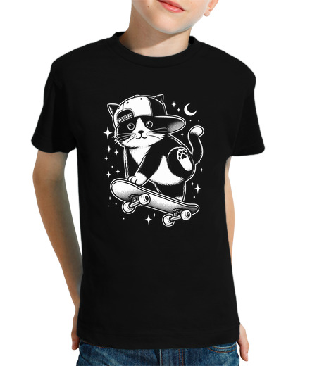 Tee Shirt Pour Enfant Manche Courte chat skateboard - humour skater mignon drôle