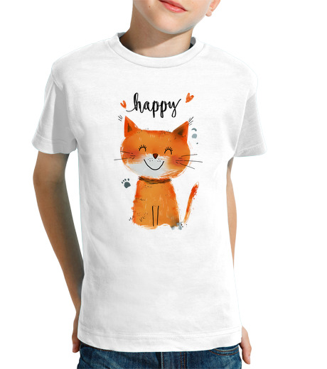 Tee Shirt Pour Enfant Manche Courte illustration de chaton heureux