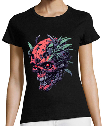 Image of Creepy cyborg neon skull cyber punk art