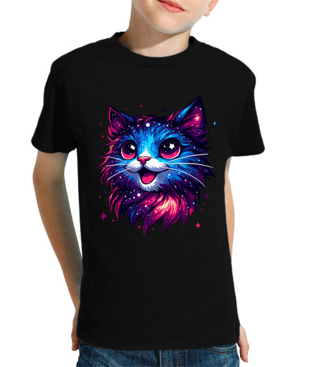 Tee Shirt Pour Enfant Manche Courte chat cosmique kawaii dans les étoiles