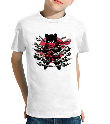 Tee Shirt Pour Enfant Manche Courte cool ninja panda ours japonais rétro