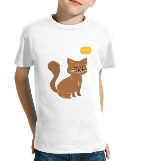 Tee Shirt Pour Enfant Manche Courte non chat angry , chat grincheux et introverti et drôle qui dit non