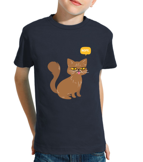 Tee Shirt Pour Enfant Manche Courte non chat angry , chat grincheux et introverti et drôle qui dit non