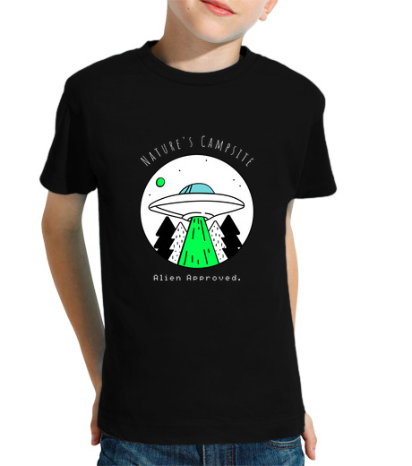 Tee Shirt Pour Enfant Manche Courte camping nature extraterrestre approuvé, Tee-shirt humour