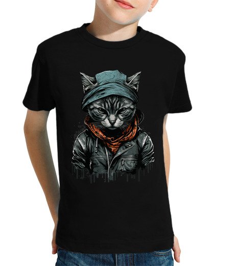 Tee Shirt Pour Enfant Manche Courte chat cool avec bandana