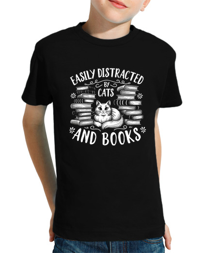 Tee Shirt Pour Enfant Manche Courte facilement distrait par les chats et le