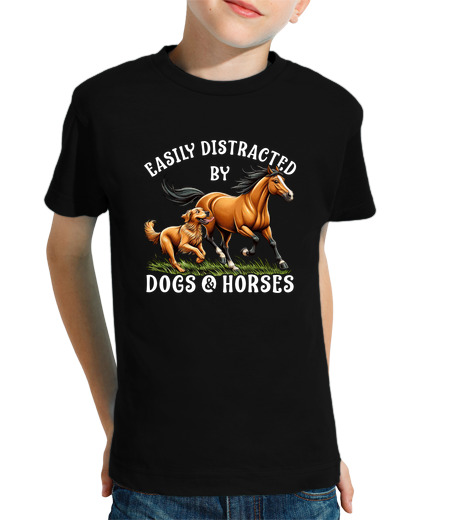 Tee Shirt Pour Enfant Manche Courte facilement distrait par les chevaux et