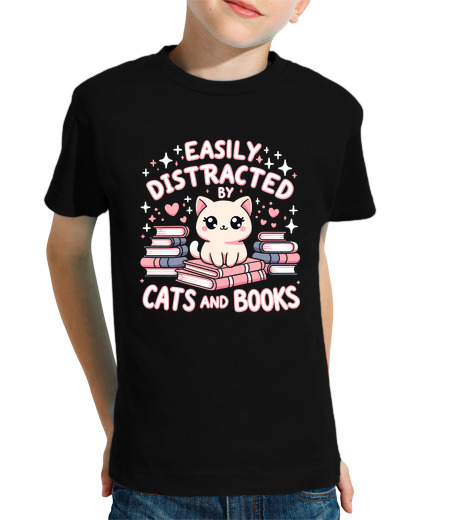 Tee Shirt Pour Enfant Manche Courte facilement distrait par les chats et le