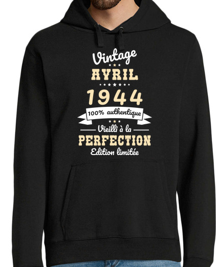 Sweat-shirt À Capuche Pour Homme 80 Ans Vintage Avril 1944 Idee Cadeau