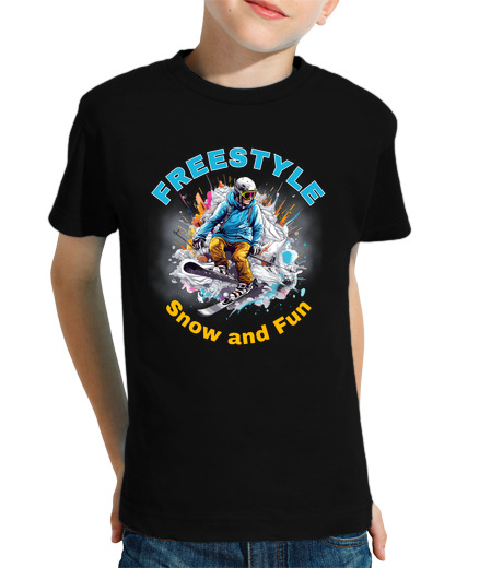 Tee Shirt Pour Enfant Manche Courte Freestyle Snow and Fun - cadeau ski sport extrême enfant